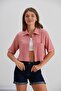 Women's Dusty Rose Crop Twisted Fabric Buttoned Pocket Shirt