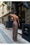 Women's Cross Chain Strap Deep Slit Long Leopard Dress - 3