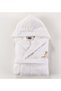 Set of Three, 100% Cotton, Long and Hooded White Bathrobe, Bonnet and Face Towel - 4