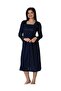 Effortt 2402 Navy Blue Maternity Nightgown Set with Dressing Gown - 2
