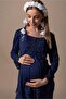 Prenatal and Postnatal Cotton Maternity and Nursing Pajama Set Effortt - Navy Blue - 4