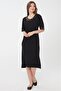 Women's Crew Neck Sleeves and Collar Patterned Combed Cotton Dress Black - 2