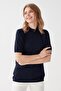 Women's Lycra Short Sleeve Half Fisherman Blouse Dark Navy Blue - 4