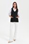 Women's V-Neck Pocket Embroidered Wool Vest Black - 2