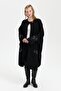 Women's Stand Collar Sleeve and Pocket Embroidered Poncho Black