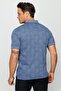 Men's Polo Neck Jacquard Short Sleeve T-shirt Navy Blue - 6