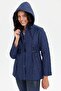 Women's Hooded Waist-Tie Short Quilted Coat Navy Blue - 8