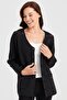 Women's V-neck Shoulder and Pocket Felt Embroidered Wool Jacket Black