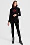 سترة نسائية طويلة من الصوف باللون الأسود ومطرزة من الأمام بياقة Degaje - 4