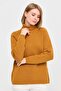 Women's Full Turtleneck Shoulder Hair Braided Wool Sweater Mustard - 6