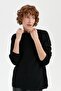 Women's Crew Neck Seamless Front Selanik Diamond Knit Wool Sweater Black - 7