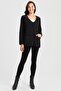 Women's V-neck Shoulder and Pocket Felt Embroidered Wool Jacket Black - 5