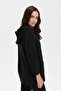 Women's Hooded Shoulder Embroidered Araboy Wool Cardigan Black - 4