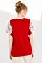 Women's Crew Neck Low Sleeve Floral Printed Combed Cotton Blouse Red - 4