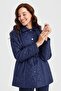 Women's Hooded, Lace-Waist Quilted Coat Navy Blue - 8