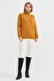 Women's Full Turtleneck Shoulder Hair Braided Wool Sweater Mustard - 2