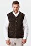 Men's V-Neck Pique Woven Wool Vest with Felt Accessories Dark Brown - 6
