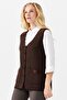 Women's V-Neck Shoulder Pocket Cover Felt Embroidered Button Vest Dark Brown - 6