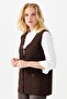 Women's V-Neck Shoulder Pocket Cover Felt Embroidered Button Vest Dark Brown - 7