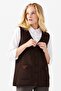 Women's V-Neck Shoulder Pocket Cover Felt Embroidered Button Vest Dark Brown - 4