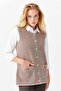 سترة نسائية ذات ياقة صفر على الكتف وجيب وغطاء مطرز بأزرار V.beige - 5