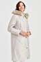 Women's Hooded Checkered Long Quilted Coat Beige - 6