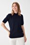 Women's Lycra Short Sleeve Half Fisherman Blouse Dark Navy Blue - 5