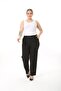Large Size Fabric Trousers with Wide Leg Elastic Waist - 6