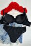 Basic Patterned Underwire Supported Bra Set Black - 3