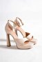 Women's Nude Beige High Platform Heeled Shoes - 4