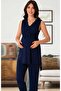 Effort Navy Blue Lace Collar Maternity Maternity Pajama Set with Dressing Gown - 2