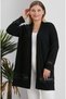 Women's Plus Size Knitted Midi Length Flexible Cardigan with Guipure Stone Detail on Sleeves and Hem