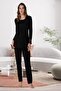 Cotton Fabric Comfortable Cut Maternity Pajama Set with Breastfeeding Feature - Black - 2