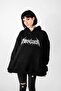 Metallica Logo Printed Oversize Unisex Black Hoodie - 4