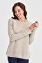Women's Crew neck Slit Sweater V.Beige
