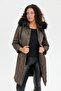 Women's Hooded Fur-Trimmed Diamond Patterned Quilted Coat Mink - 6