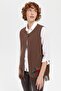 Women's Crew Neck Skirt Embroidered Wool Vest Dark Brown - 6