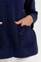 Women's Polo Collar Pocket Rose Embroidered Short Wool Cardigan Y.A Navy Blue - 3