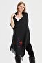 Women's Knitwear Brass Knitted Embroidered Wool Shawl Dark Gray - 3