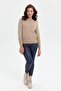 Women's Zero Collar Seamless Skirt and Long Sleeve Elastic Wool Sweater K.Beige - 4