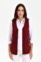 Women's V-Neck Pocket Embroidered Wool Vest V.Red