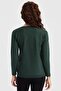 Women's Crew Neck Front Diamond Knitted Sweater Green - 5