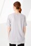 Women's Crew Neck Short Sleeve Chiffon Shiny Fabric Blouse Silver - 3