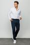 Men's Elastic Waist Side Pocket Cotton Trousers Navy Blue - 2