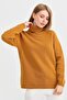 Women's Full Turtleneck Shoulder Hair Braided Wool Sweater Mustard - 5