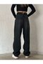 Comfortable Loose Women's Trousers - Black Baggy Buckle Detailed, Loose Fit Wide Leg Jeans - 2