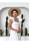White Scallop Ruffle Neck Buttoned Square Collar Dress - 7