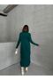 Women's Stylish Stripe Detailed Long Sleeve Midi Knitwear Dress - Nefti Green - 8