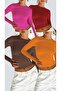 Crew Neck Finger Detailed Basic Bodysuit 1 Fuchsia 1 Red 1 Brown 1 Orange