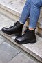 (Ri̇o) Black Genuine Leather Zippered Boots with Lace Detail - 2